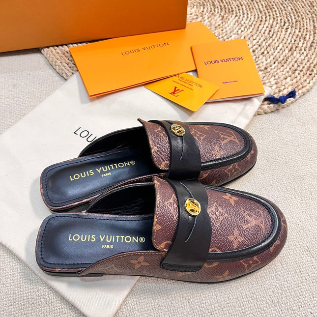 LV CAPRI OPEN BACK LOAFERS IN CHESTNUT BROWN MONOGRAM CALFSKIN