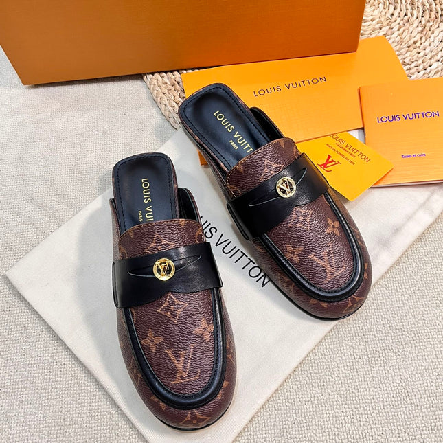 LV CAPRI OPEN BACK LOAFERS IN CHESTNUT BROWN MONOGRAM CALFSKIN