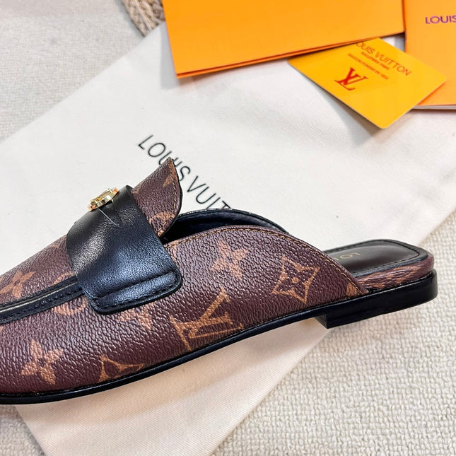LV CAPRI OPEN BACK LOAFERS IN CHESTNUT BROWN MONOGRAM CALFSKIN