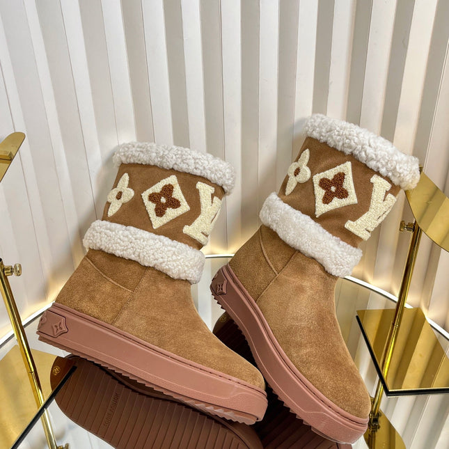 SNOWDROP FLAT ANKLE BOOTS IN CIDER BROWN SUEDE