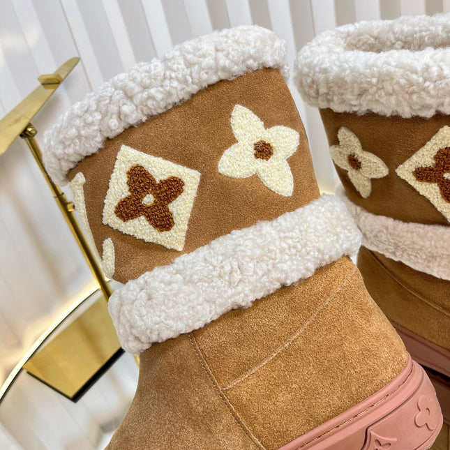 SNOWDROP FLAT ANKLE BOOTS IN CIDER BROWN SUEDE