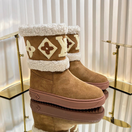 SNOWDROP FLAT ANKLE BOOTS IN CIDER BROWN SUEDE