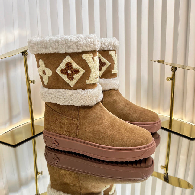 SNOWDROP FLAT ANKLE BOOTS IN CIDER BROWN SUEDE