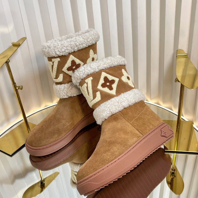 SNOWDROP FLAT ANKLE BOOTS IN CIDER BROWN SUEDE