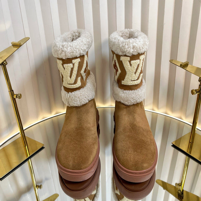 SNOWDROP FLAT ANKLE BOOTS IN CIDER BROWN SUEDE