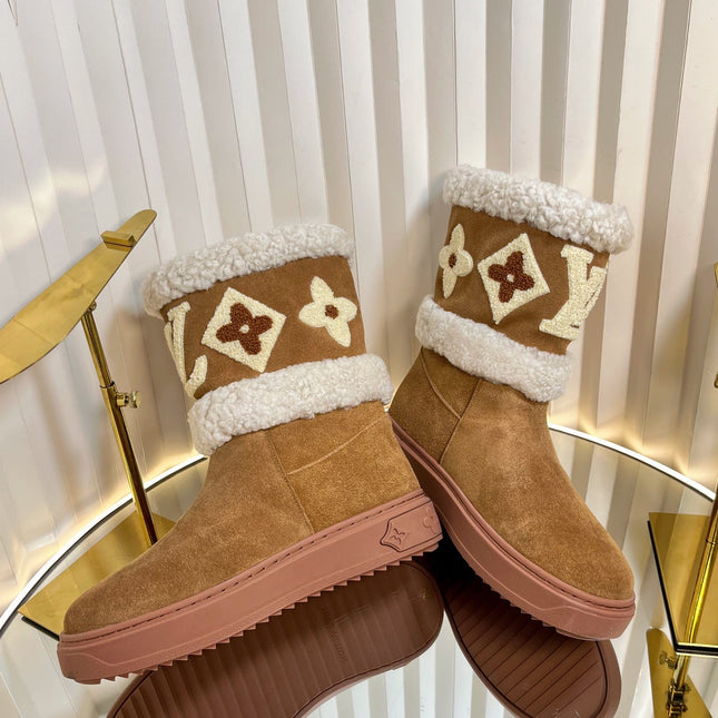 SNOWDROP FLAT ANKLE BOOTS IN CIDER BROWN SUEDE
