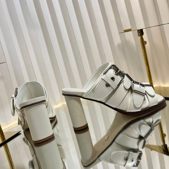 PUNK HEEL SLIDES 25S 80MM IN WHITE CALFSKIN