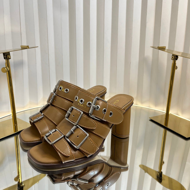 PUNK HEEL SLIDES 25S 80MM IN BROWN CALFSKIN