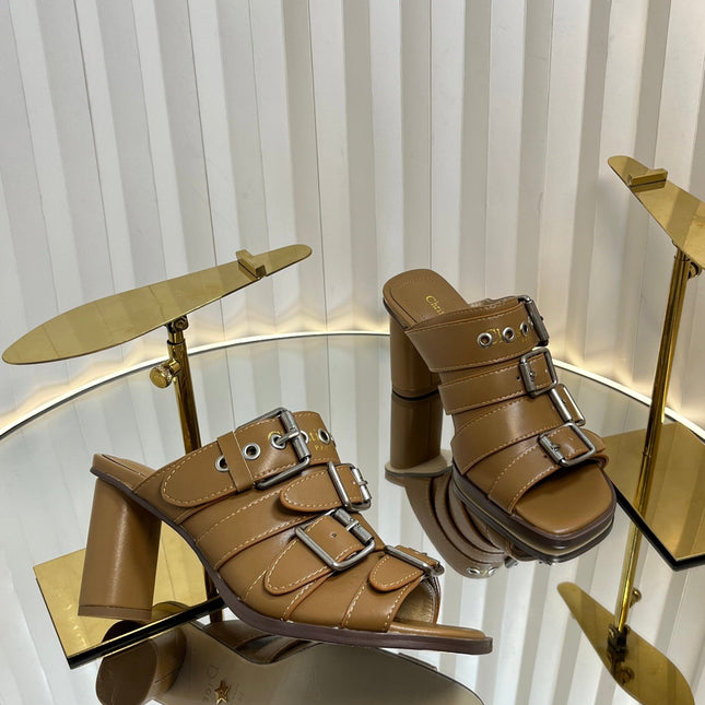 PUNK HEEL SLIDES 25S 80MM IN BROWN CALFSKIN
