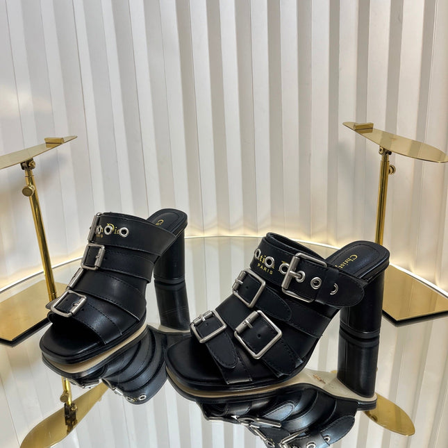 PUNK HEEL SLIDES 25S 80MM IN BLACK CALFSKIN