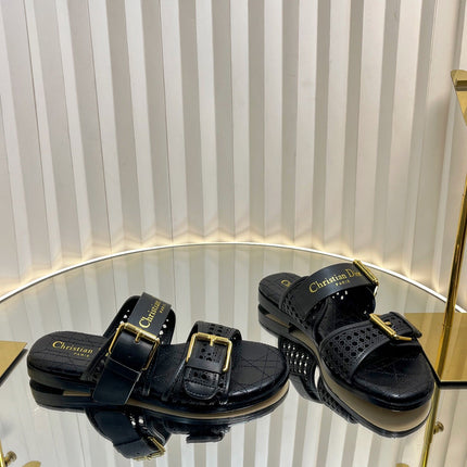 D-AVENUE SLIDES 25S IN BLACK CALFSKIN MICRO CANNAGE MOTIF