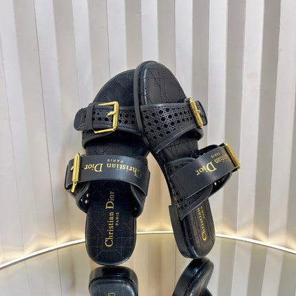D-AVENUE SLIDES 25S IN BLACK CALFSKIN MICRO CANNAGE MOTIF