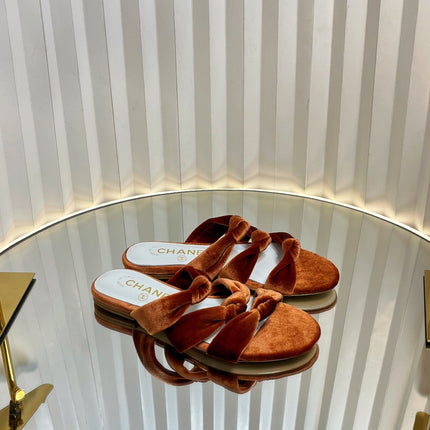 THREE STRAPS MULE IN RUSSET BROWN VELVET