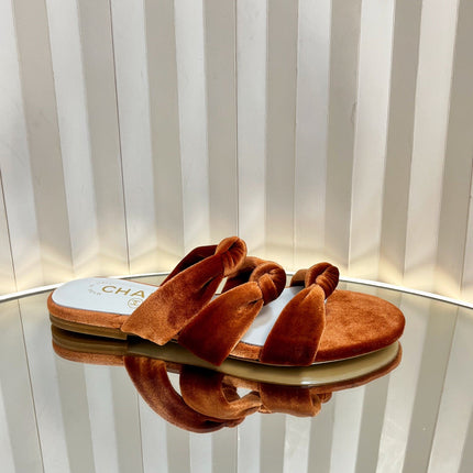 THREE STRAPS MULE IN RUSSET BROWN VELVET