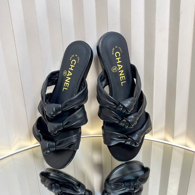 THREE STRAPS MULE IN BLACK CALFSKIN