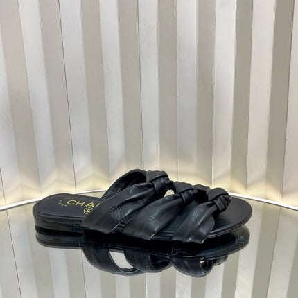 THREE STRAPS MULE IN BLACK CALFSKIN