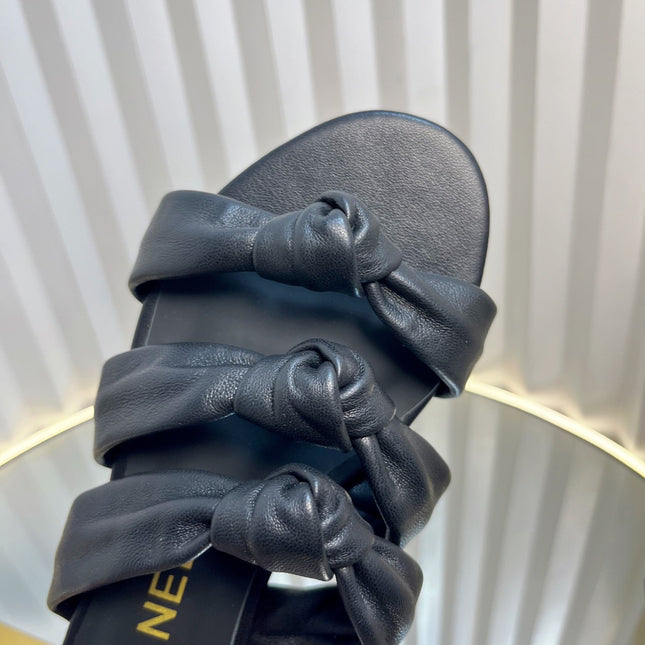 THREE STRAPS MULE IN BLACK CALFSKIN