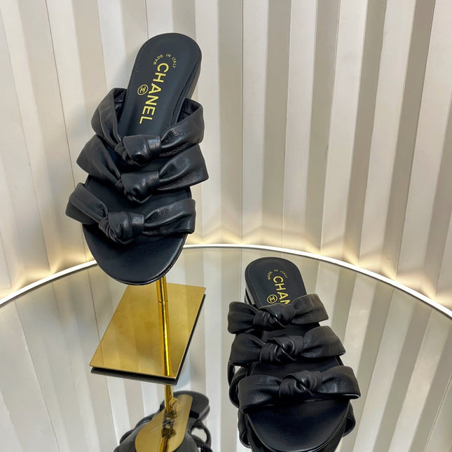 THREE STRAPS MULE IN BLACK CALFSKIN