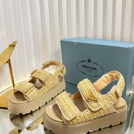 PRA THICK-SOLED SLIDE IN BEIGE RAFFIA