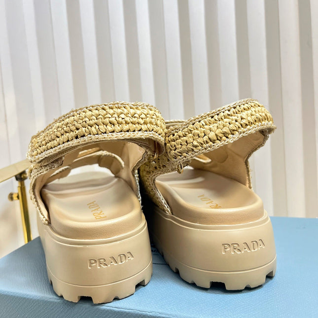 PRA THICK-SOLED SLIDE IN BEIGE RAFFIA