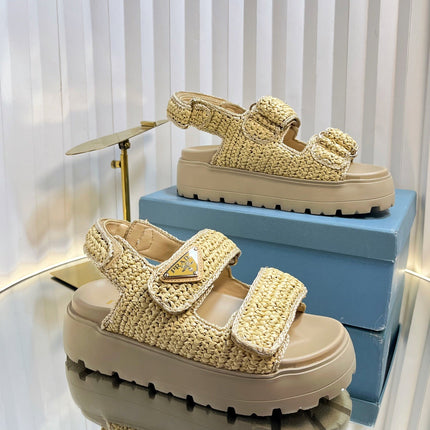 PRA THICK-SOLED SLIDE IN BEIGE RAFFIA