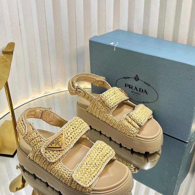 PRA THICK-SOLED SLIDE IN BEIGE RAFFIA