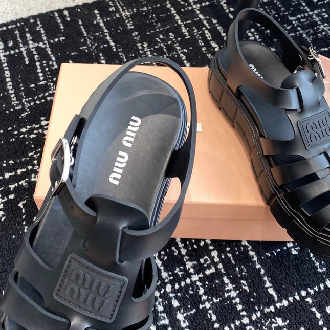 ROMAN THICK-SOLED SANDALS BLACK CALFSKIN