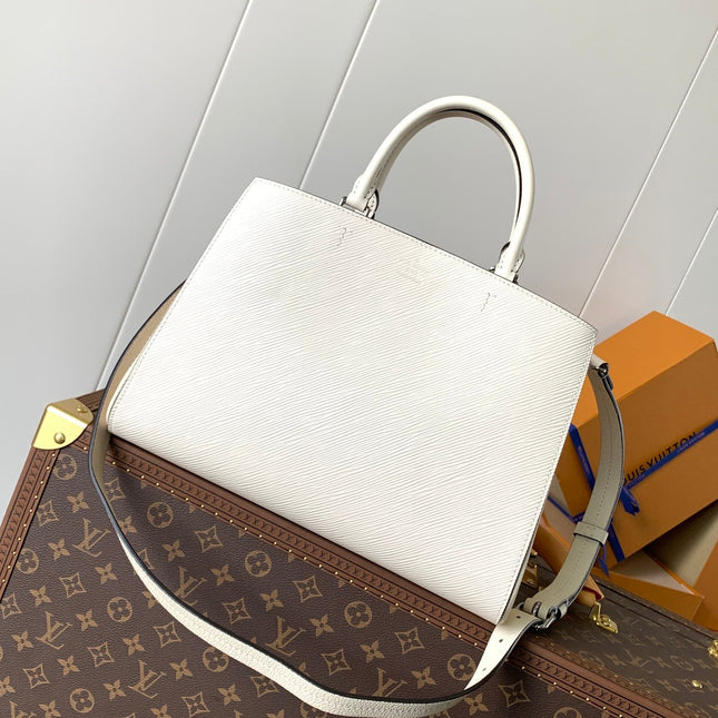 MARELLE TOTE BB BAG 30 IN WHITE EPI GRAIN COWHIDE LEATHER