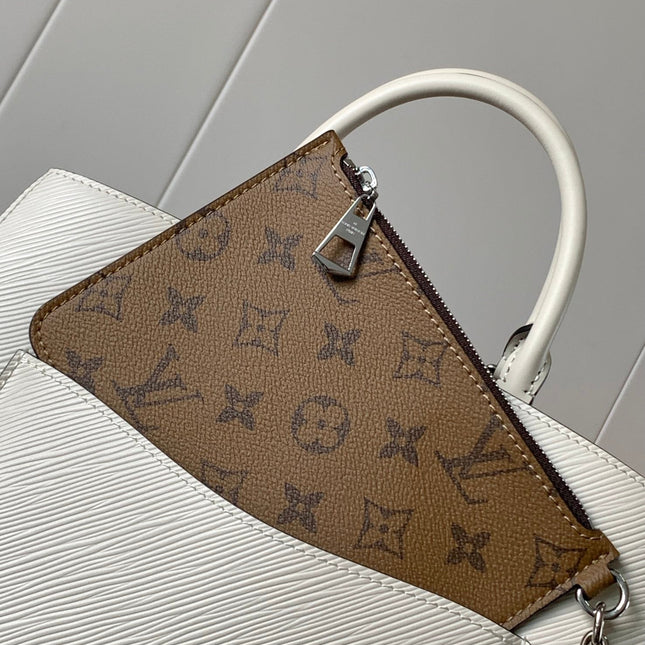 MARELLE TOTE BB BAG 30 IN WHITE EPI GRAIN COWHIDE LEATHER