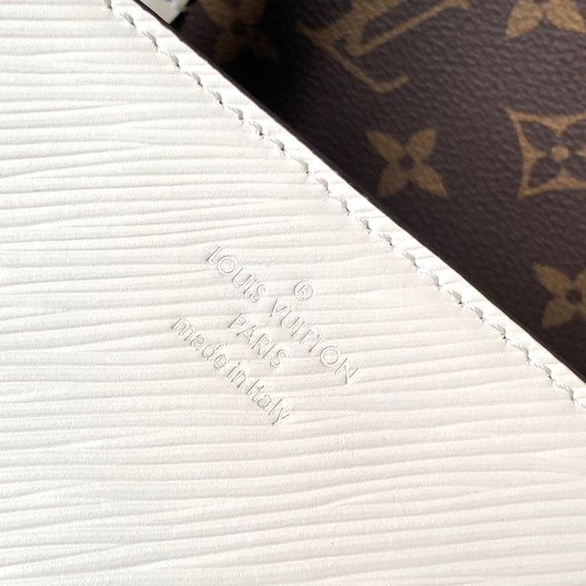 MARELLE TOTE BB BAG 30 IN WHITE EPI GRAIN COWHIDE LEATHER