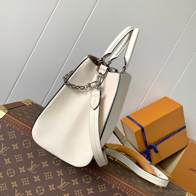 MARELLE TOTE BB BAG 30 IN WHITE EPI GRAIN COWHIDE LEATHER