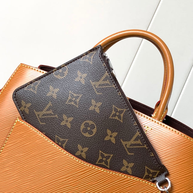 MARELLE TOTE BB BAG 30 IN BRONZE BROWN EPI GRAIN COWHIDE LEATHER