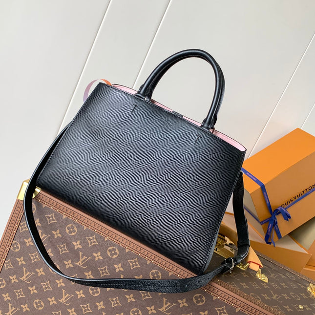 MARELLE TOTE BB BAG 30 IN BLACK EPI GRAIN COWHIDE LEATHER