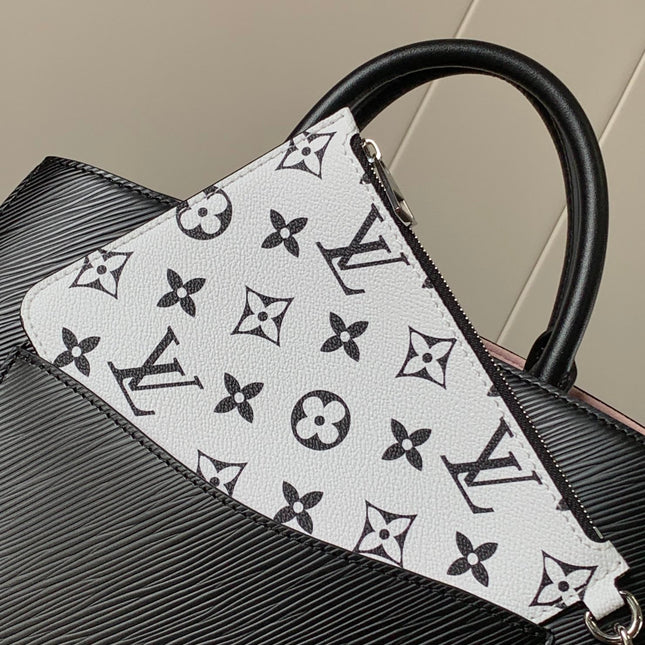 MARELLE TOTE BB BAG 30 IN BLACK EPI GRAIN COWHIDE LEATHER