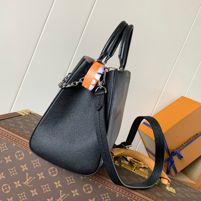 MARELLE TOTE BB BAG 30 IN BLACK EPI GRAIN COWHIDE LEATHER