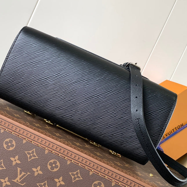 MARELLE TOTE BB BAG 30 IN BLACK EPI GRAIN COWHIDE LEATHER