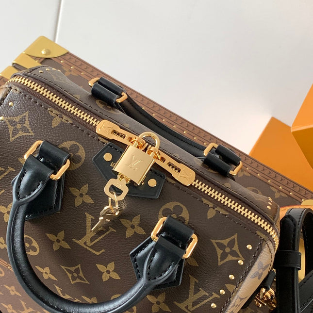 SPEEDY TRUNK BAG 20 IN BROWN MONOGRAM COATED CANVAS AND BLACK CALFSKIN