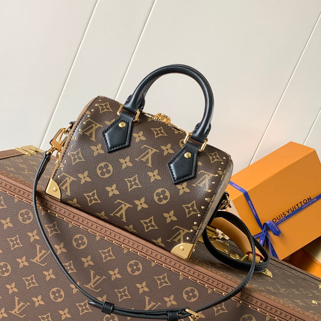 SPEEDY TRUNK BAG 20 IN BROWN MONOGRAM COATED CANVAS AND BLACK CALFSKIN
