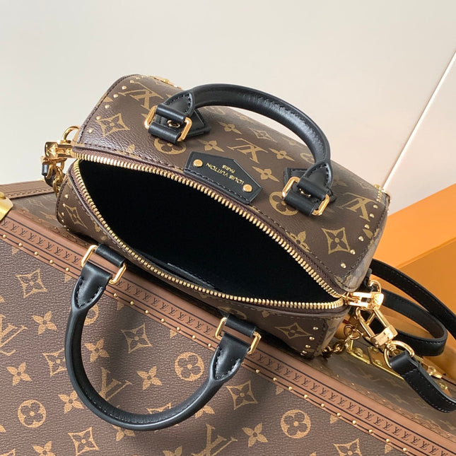 SPEEDY TRUNK BAG 20 IN BROWN MONOGRAM COATED CANVAS AND BLACK CALFSKIN