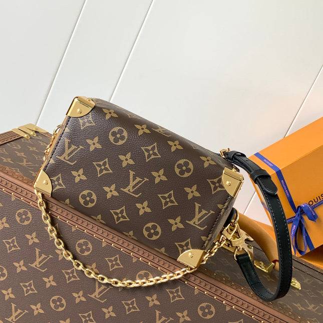 SPEEDY TRUNK BAG 20 IN BROWN MONOGRAM COATED CANVAS AND BLACK CALFSKIN