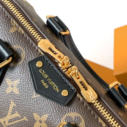 SPEEDY TRUNK BAG 20 IN BROWN MONOGRAM COATED CANVAS AND BLACK CALFSKIN