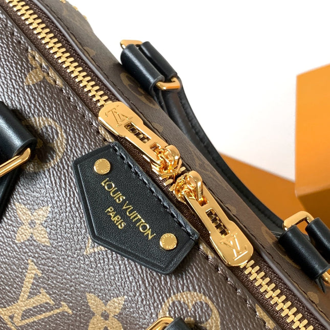 SPEEDY TRUNK BAG 20 IN BROWN MONOGRAM COATED CANVAS AND BLACK CALFSKIN