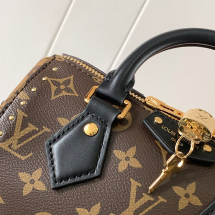 SPEEDY TRUNK BAG 20 IN BROWN MONOGRAM COATED CANVAS AND BLACK CALFSKIN