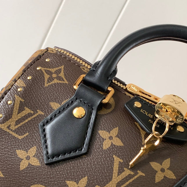 SPEEDY TRUNK BAG 20 IN BROWN MONOGRAM COATED CANVAS AND BLACK CALFSKIN
