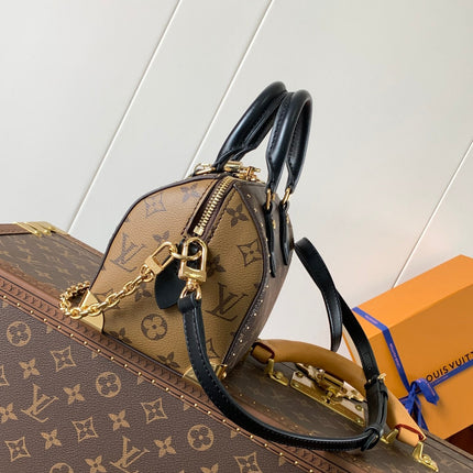 SPEEDY TRUNK BAG 20 IN BROWN MONOGRAM COATED CANVAS AND BLACK CALFSKIN