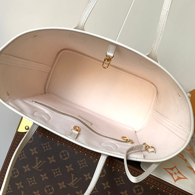 NEVERFULL MM TOTE BAG 32 IN WHITE MIX ORANGE CALFSKIN