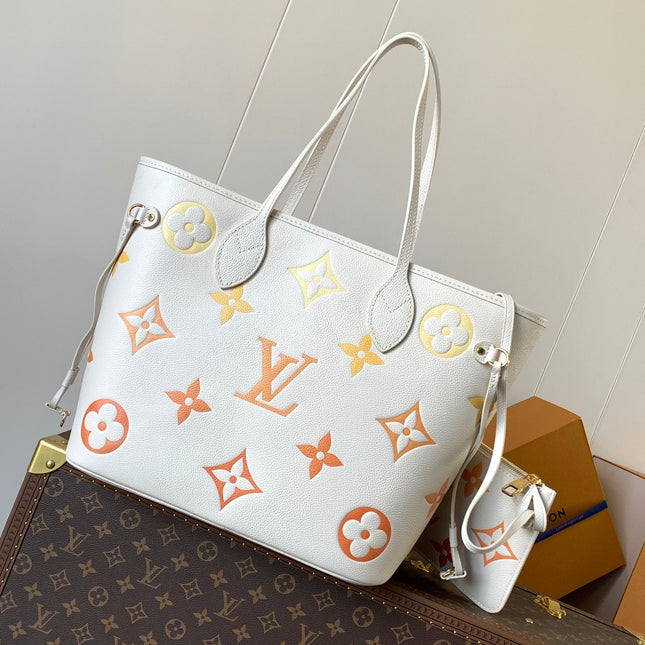 NEVERFULL MM TOTE BAG 32 IN WHITE MIX ORANGE CALFSKIN