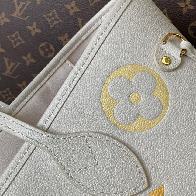 NEVERFULL MM TOTE BAG 32 IN WHITE MIX ORANGE CALFSKIN