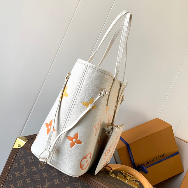 NEVERFULL MM TOTE BAG 32 IN WHITE MIX ORANGE CALFSKIN
