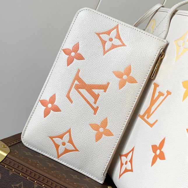 NEVERFULL MM TOTE BAG 32 IN WHITE MIX ORANGE CALFSKIN